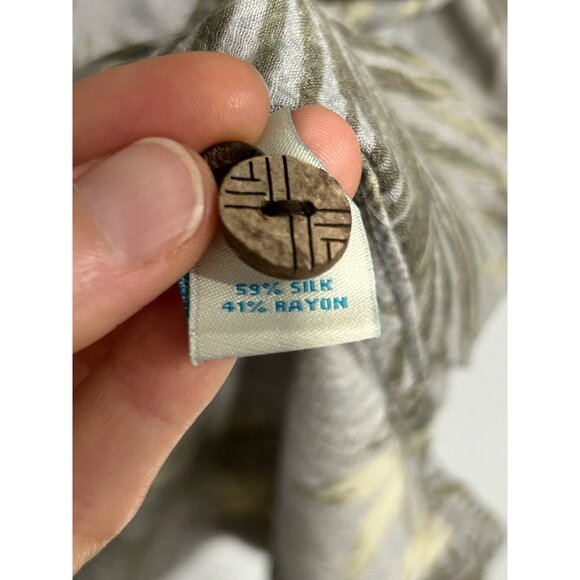 Caribbean Silk Blend Leaf Button Front Shirt Sz 2XB Gray Green Tropical Beach - Picture 6 of 10